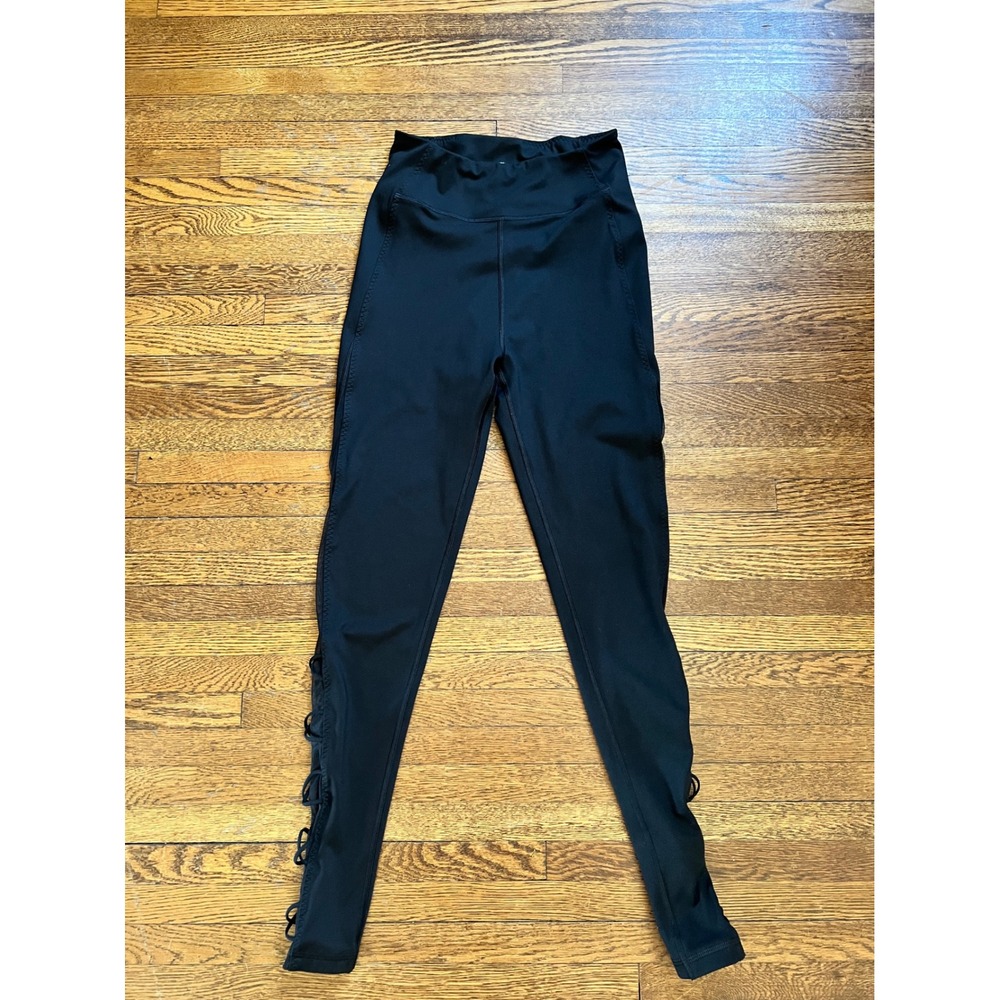 Victorias Secret Black Lace Up Mesh High‎ Rise Leggings Size 6 Small Activewear
